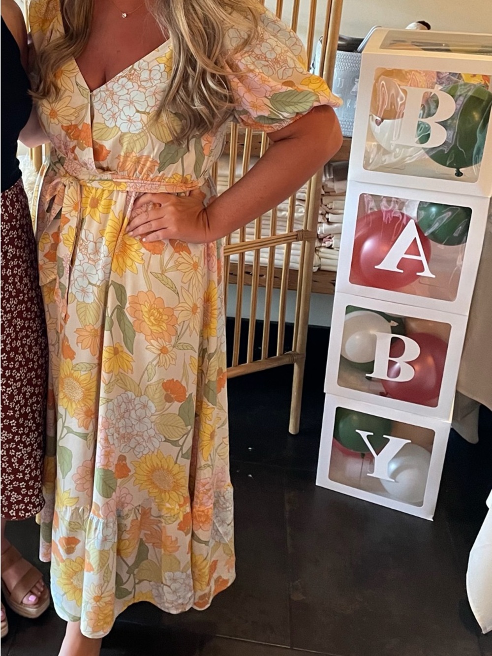 Floral Yellow Maxi Dress with Puff Sleeves